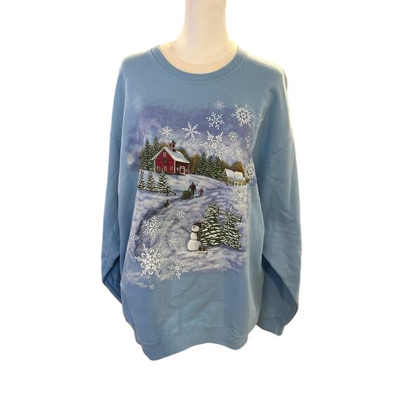 Pleasant Shade Winter Scene Holiday Sweatshirt  XL  Blue Snow - Picture 1 of 4